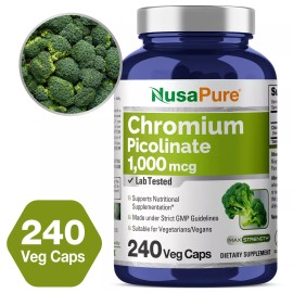 NusaPure Chromium Picolinate 1000mcg 240 Veggie Capsules (Non-GMO & Gluten Free)