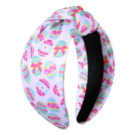 vokone Hairband - Happy Easter Eggs Bunny Knotted Headband Wide Hairband Spring Costume Headwear Hair Accessories (Easter Eggs, Red, Women, 1 Count)