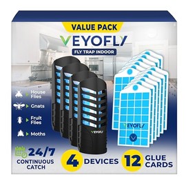 VEYOFLY Fruit Fly Traps for Indoors (4 Device + 12 Refills), Gnat Trap Indoor Plug in, Bug Traps, Flying Insect Trap, Gnat Traps for House Indoor, Fly Trap Indoor for Home Bug Light, Gnats Catcher