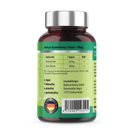 Redfood® Silicon Capsules High Dose - 90 Capsules for 3 Months - 667 mg - Organic Silica High Dose from Bamboo Extract per Capsule - No Additives, Vegan Produced in Germany
