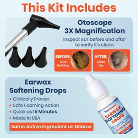 WaxBGone® Ear Wax Removal Kit with Otoscope, Earwax Drops, SoftSpray® Irrigation Tips, 4X High Output Spray Bottle & Ear Wash Basin - Safe, Fast, Gentle Home Ear Cleaning System for Adults & Kids