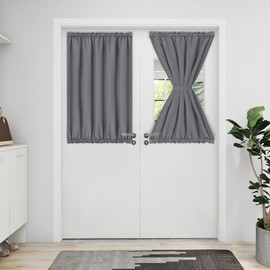 Easy-Going Blackout Door Curtains, Rod Pocket Privacy Light Filtering Sidelight Curtains French Door Curtains with Tieback, 1 Panel, 25x40 inch, Gray