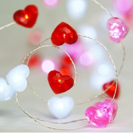 KAiSnova Mother Day Decor 10ft 40LEDs Red Pink White Heart Shaped Twinkle Fairy Lights Heart Lights Battery Operated with Remote Heart String Lights Indoor Bedroom for Wedding Indoor Party