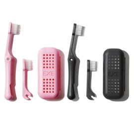 ＭINIBOX Replaceable Travel Size Foldable Toothbrush Kit Built with Case, Dual-Layer Bristles, Portable Travel Size Toothbrush for Office, Business Travel, Camping, One Black and One Pink