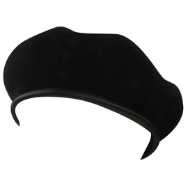 MINAKOLIFE Mens Ladies Military Hat Army Beret Leather Trim with Ribbon (Black, 60cm(XL))