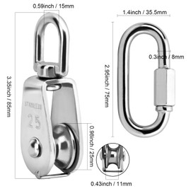 ZOENHOU Sistemas de polea M25, 4 poleas de 500 libras y 6 enlaces rápidos, bloques de polea única de acero inoxidable para levantamiento con cuerda, rodillos de polea de alta resistencia con ruedas giratorias