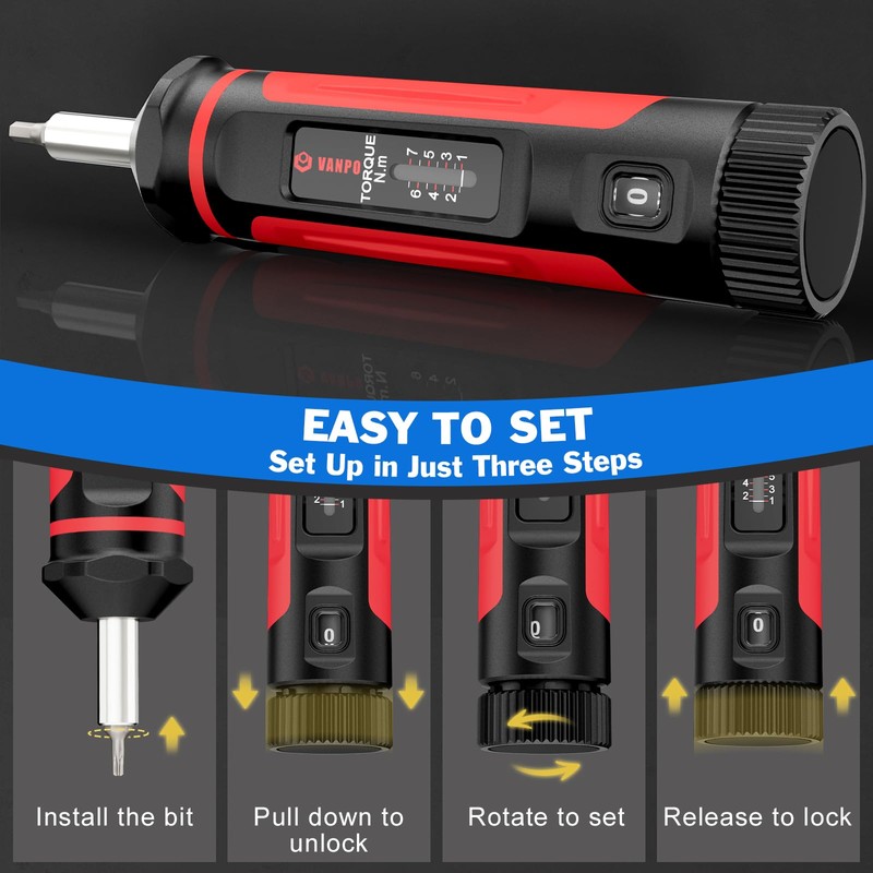 VANPO Torque Screwdriver 1/4 Inch, 1-7Nm Small Torque Wrench Screwdriver,