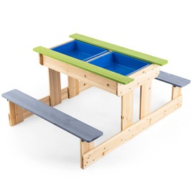 KOTEK Kids Picnic Table for Outdoors, 4 in 1 Wooden Sand and Water Table with Removable Tabletop & 2 Storage Bins, Indoor Activity Sensory Table and Chair Benches Set Art Play Table for Patio & Yard