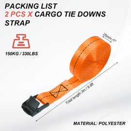 PATIKIL Lashing Straps 1" x 10', 2 Pack Adjustable Cam Buckle Cargo Tie Down Cinch Strap 330lbs Break Strength for Motorcycles Trailer Kayak Cargo, Orange