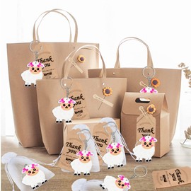 Elecrainbow 60 Pack Lamb Party Favors Include 20 Keychains, 20 Thank You Tags, 20 Goodie Bags for Lamb Keychain Return Gift,Women Girls Birthday,Baby Shower,Goodie Bag Fillers