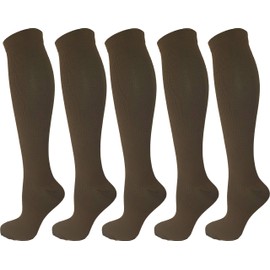 5 Pair Brown Small/Medium Graduated Compression Socks, Moderate/Medium Compression 15-20 mmHg. Running, Nurses, Travel & Flight Knee-High Socks.