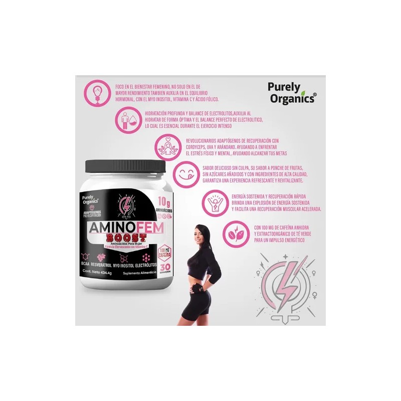 Aminofem Boost Aminoácidos Para Mujer Con Cafeína 30 Serv Sabor