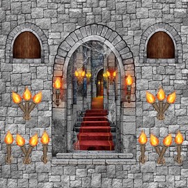 12 Pieces Medieval Party Decorations Medieval Scene Setter Set Castle Decorations Including Window Torch Plastic Brick Tablecloth Knight Themed Castle Decorations for Party Table Wall Decor (Classic)