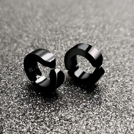 Stainless Steel Mens Womens Clip On Earrings Hoop Huggie Non-Piercing 3 Pairs (1 Pairs(Black))