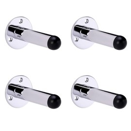 HANDLEZONE® 4 Pack 75mm / 3 inch Projecting Skirting Or Wall Mounted Door Stop, Rubber Buffer Stopper - Polished Chrome