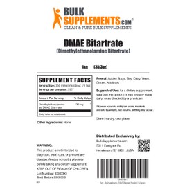 BULKSUPPLEMENTS.COM DMAE Bitartrate - Choline Supplements - Focus Supplement - ATP Supplements - Acetylcholine Supplements - DMAE Supplement - DMAE Powder (1 Kilogram - 2.2 lbs)