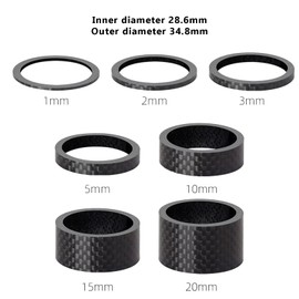 Yphzmtz Pack of 15 Headset Spacers for Bicycle, 7 Sizes Carbon Fibre Road Bike Stem Spacer Rings Bicycle Fork Spacers Kit 1mm/2mm/3mm/5mm/10mm/15mm/20mm