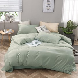 BESTDESIL Sage Green Duvet Cover Set King,Washed Microfiber Bedding Comforter Cover Set,3 Pieces Duvet Cover with Zipper Closure