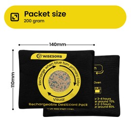 200g Reusable Molecular Sieve Desiccant Packs – Rechargeable Dehumidifier with Color Indicator for Storage, Gun Safes, Electronics, 3D Printing Filaments, Closets, Cars [3 Pack]