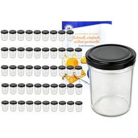 MamboCat Set of 50 Jars 230 ml High Lid Colour Black to 66 Includes Diamant Gelierzauber Recipe Booklet, Jam Jars, Preserving Jars, Preserving Jars