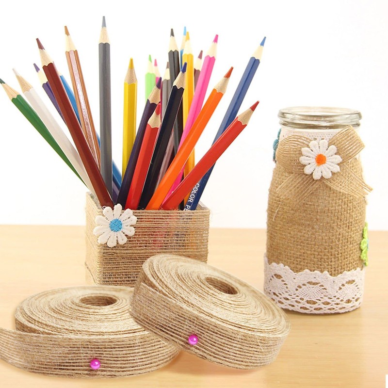 2 Rolls Burlap Craft Ribbon and 1 Bundle Natural Jute