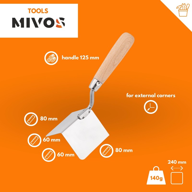 Mivos Stainless Steel Outer Corner Trowel 80 x 60 mm