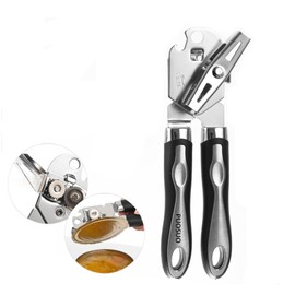 PUOSUO Manual Tin Opener, Can Opener with Stainless Steel Heavy Duty, Oversized Rotary Knob, Safe Cut with Non-Slip Handle
