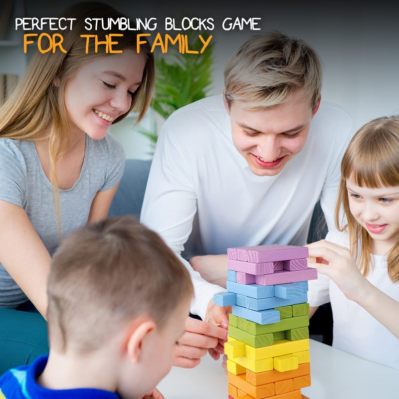 Pidoko Kids Wooden Stacking Building Blocks (49 Pcs) - Colorful