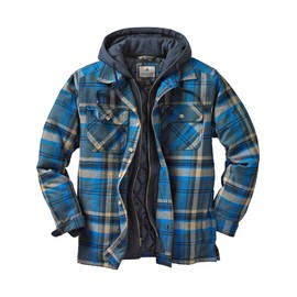 Legendary Whitetails Men's Standard Maplewood Hooded Shirt Jacket, Slate Hatchet Plaid, Small