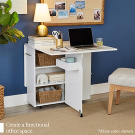 Best Choice Products Folding Dining Table, Multipurpose Space Saving Collapsible Drop Leaf Extension Desk w/Wheels, 3 Storage Shelves - Cement Gray