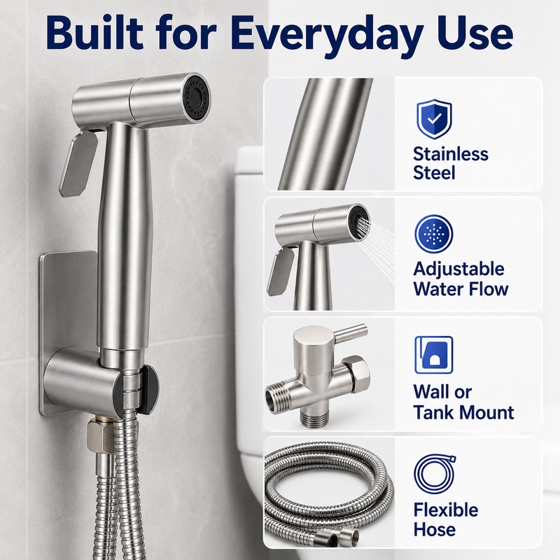Handheld Toilet Bidet Sprayer Set for Bathroom - Stainless Steel