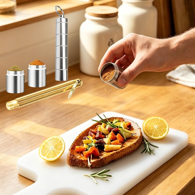 KxrTpx 6 Pcs Set Camping Cooking Set, Portable Spice Jars