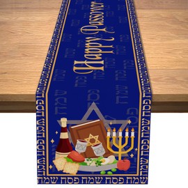 Vohado Linen Happy Passover Table Runner Jewish Religious Holiday Party Dinning Room Kitchen Home Mantle Fireplace Decoration