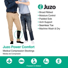 Juzo Power Comfort 20-30 mmHg Compression Stockings, Ribbed Texture, Knee High, Closed Toe | Compression Socks for Tired, Aching Legs, Moderate Varicosities | Retro Black, X-Large