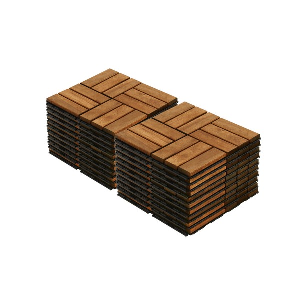 Dolonm Interlocking Solid Wood Deck Tiles, Golden Teak Wood for
