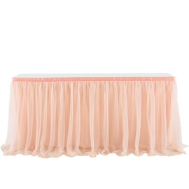 Pmnzdy Tulle Table Skirt Tutu Table Skirt Tutu Table Decoration Desk Gauze Tulle Table Skirt Table Decoration for Wedding, Birthday, Valentine's Day, Christmas, Party, Bar, Rose Gold, 275 x 77 cm