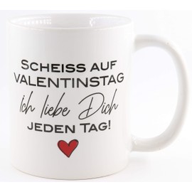 PICSonPAPER Tasse Scheiss auf Valentinstag, Valentinstag-Geschenk, Valentinstagsgeschenk für Sie und Ihn, Kaffeetasse, Keramiktasse