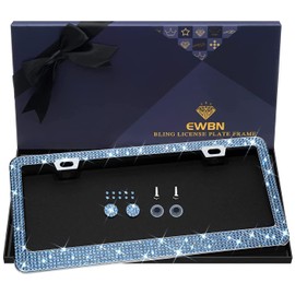 Bling Rhinestone License Plate Frame for Women, Sparkly License Plate Frames| Stainless Steel Frames & Over 1200 pcs Finest 14 Facets Glass Crystals Premium Diamond(Light Blue)