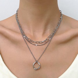 MIFYNN Dainty Layered Necklaces for Women Geometric Circle Pendant Necklace Layered Pendant Neckalce Stackable Chain Choker Necklaces Birthday Party Jewelry Gifts for Women (Silver)