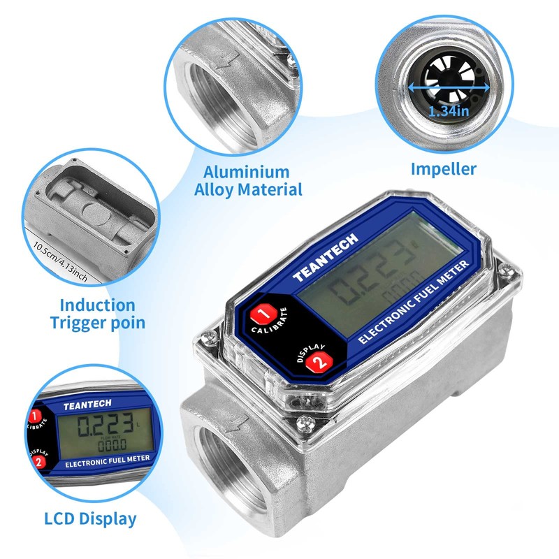 TEANTECH Digital Turbine Flow Meter Digital LCD Display with NPT