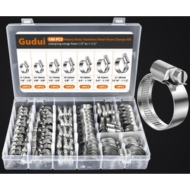 Heavy Duty Hose Clamp, Stainless Steel Hose Clamps Assortment for 1/4 Inch to 1-1/2 Inch Hose Pipe,100 PCS Small Worm Gear Hose Clamp Kit for Fuel Line Radiator Coolant Plumbing Automotive