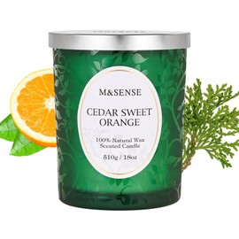 M&SENSE Cedar Orange Candle, Wooden Wick Scented Candle Gifts for Women, 100 Hours Slow Burning Natural Soy Candles 18oz, Stress Relief Aromatherapy Candles Home Decor, Gifts for Her Him