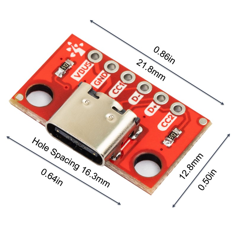 whiteeeen 4pcs USB Type C Breakout Board Red with Male