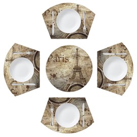 Placemats for Round Tables Set of 5 Retro Eiffel Tower Paris 4 Wedge Table mats 1 Round Table mats Washable Heat Resistant Non-Slip Dining Table for Kitchen Outdoor Modern Placemat