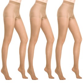 Dwzain Women's Sheer Tights,3 Pairs Tummy Control Tights Womens High Waist Tummy Control Sheer Tights with Reinforced Toes Natural Nude Shaping Pantyhose Tigh High Waist Tights（Nude Skin Color）