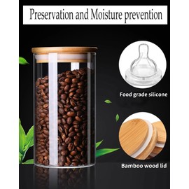 LAHDYFHOE Glass Jars with Bamboo Lids 22OZ [Set of 6], Glass Canisters with Airtight Lids, Glass Food Storage Containers for Coffee, Sugar,Tea, Candies, Cookies,Best for Kitchen & Pantry