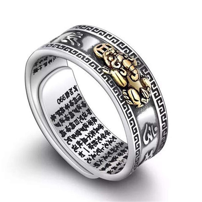YGLINE Adjustable FENG Shui PIXIU MANI Mantra Protection Wealth Ring,
