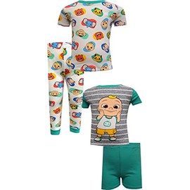 Komar Kids Boys Cocomelon Crew Striped Cotton 4 piece Toddler Pajamas (4T)