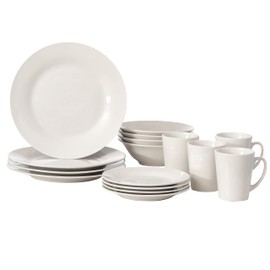 16 PC Rimmed Dinnerware Set for 4 Person | Mugs, Salad and Dinner Plates and Bowls Sets, Dishes with Highly Chip and Crack Resistant, Dishwasher and Microwave Safe, White. QI004500