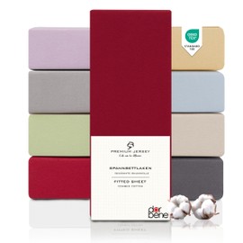 DarBene Fitted Sheet 90 x 200 cm Premium, 100% Premium Combed Jersey Cotton, Breathable, Super Soft Bed Sheet up to 30 cm Mattress Height, Oeko-Tex, Red